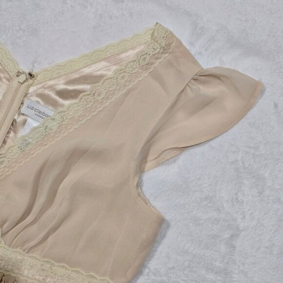 Liz Claiborne ✦ Cream Lace Chiffon Wrap Top ✦ Smocked Tie Back Vintage Style 6 - Picture 9 of 15